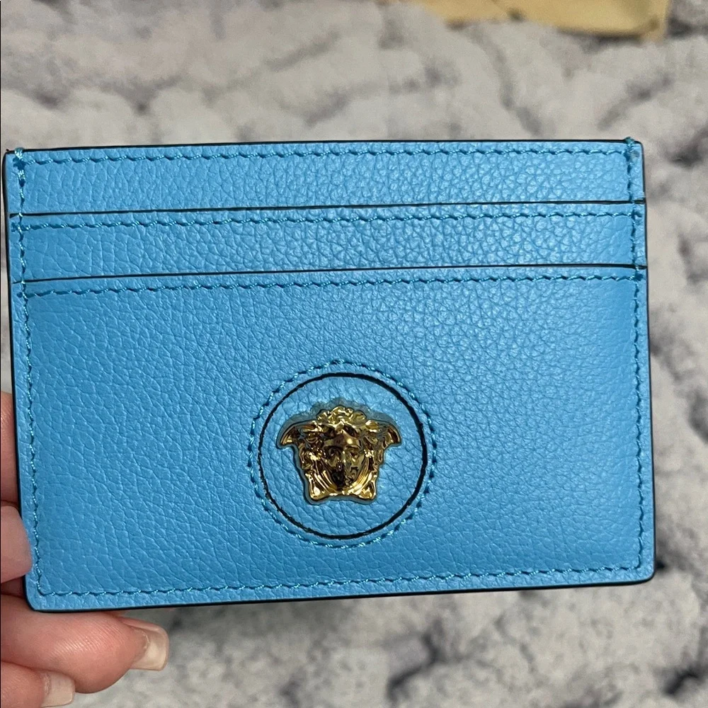 Versace Sky Blue Card Holder with Medusa Emblem